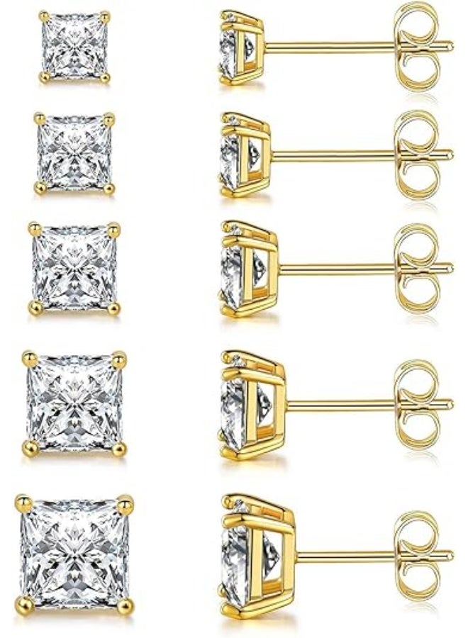 Ucanbe 5 Sizes Square CZ Stud Earrings – 316 Stainless Steel Single Stone Classic Minimalist Earrings - Image 1